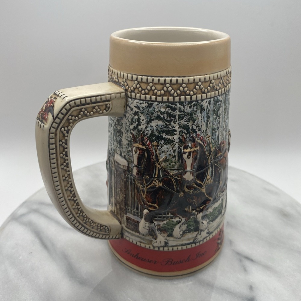 Vtg Budweiser 1981 Holiday Stein CS-50 Clydesdales Grant's Farm Winter Beer Mug